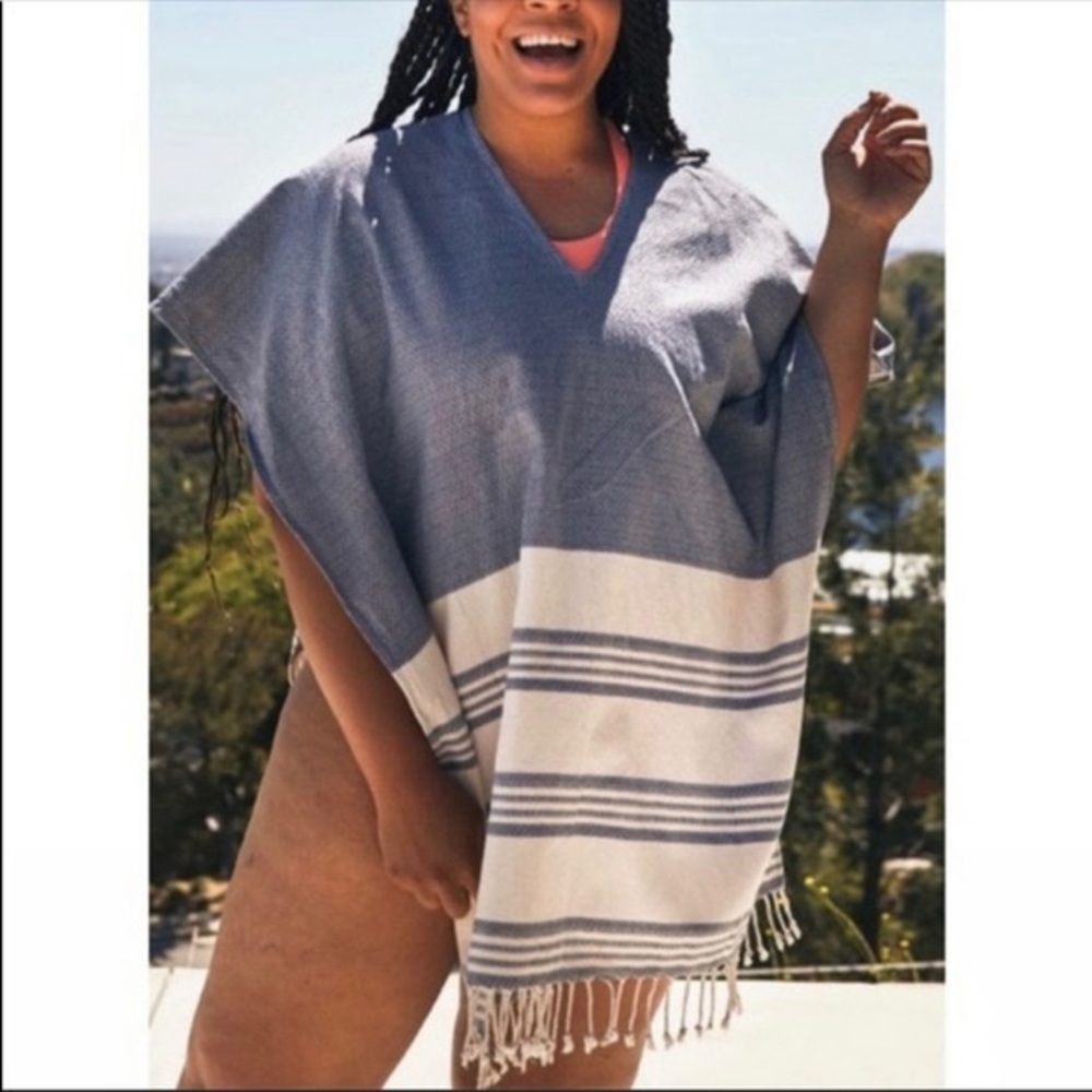 tribe alive striped fringe caftan cover up poncho